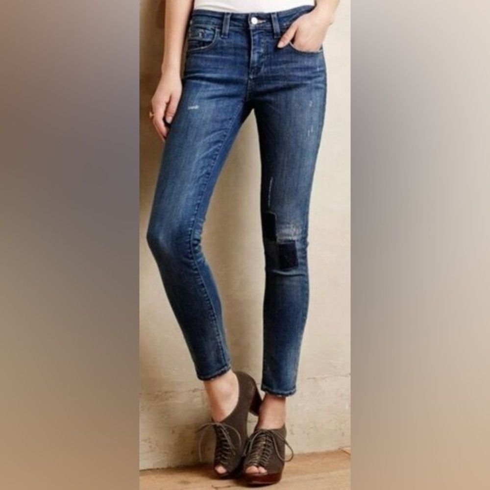 Anthropologie Pilcro & the Letterpress Stet Knee Patch Blue Skinny Jeans Size 28